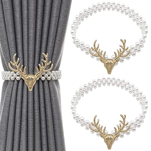 HASTHIP 2pcs Curtain Holders Tieback Metal TieBacks with Classy Small Pearl Elastic Rope Curtains Tie Backs for Home Office Hotel Window Drape Decor (Gold) HASTHIP 2pcs Curtain Holders Tieback Metal TieBacks with Classy Small Pearl Elastic Rope Curtains Tie Backs for Home Office Hotel Window Drape Decor (Gold)